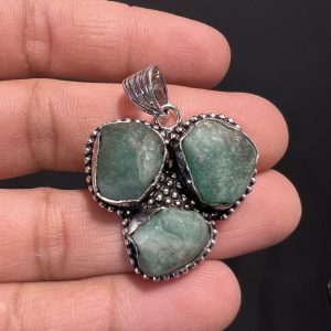 Emerald Raw Flower Pendant