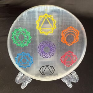 Selenite Seven Chakra Charging Plate with Free Stand