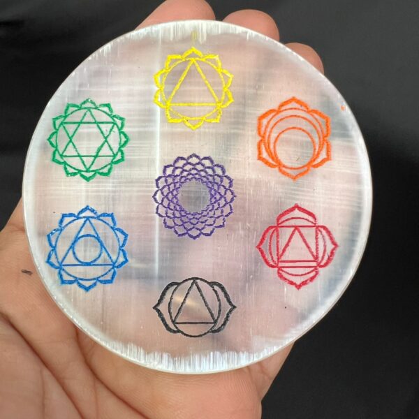 Selenite Seven Chakra Charging Plate with Free Stand