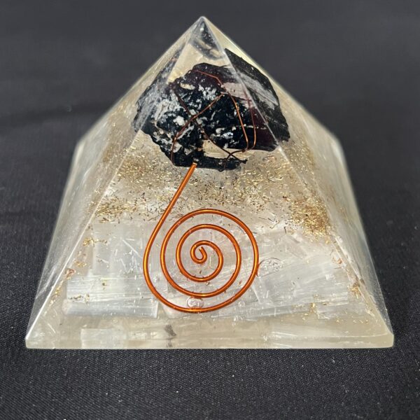 Selenite & Tourmaline Orgonite pyramid